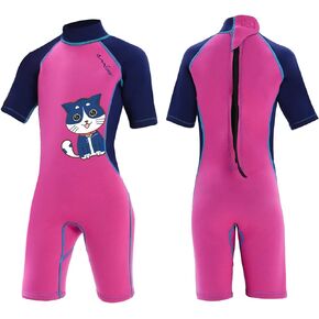 OMGear Wetsuit Kids 2mm 3mm Shorty Neoprene one Piece Short Sleeves Diving Suits Back Zipper Thermal Swimsuit for Youth Boys Girls Scuba Diving Surfing Snorkeling Swimming Water Sports