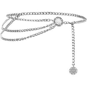 جوركسي سبيكة خصر سلسلة متعددة الطبقات جسم سلسلة ذهبية الخصر حزام قلادة سلسلة بطن للنساء قابل للتعديل صدرية للجينز فساتين - فضي نمط 1 in Kuwait