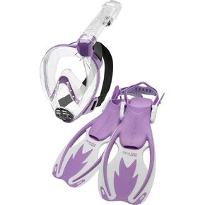 Cressi Junior Snorkeling Kit for Kids Aged 5 to 15 - Full Face Mask + Adjustable Fins + Lightweight Colorful Equipment - Baron Jr & Rocks Set: Made in Italy