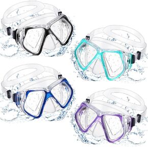 Fabbay 4 Pieces Adult Swimming Diving Goggles with Nose Cover Swim Mask Goggle Tempered Glass Snorkel Diving Mask Snorkeling Gear for Adults Youth