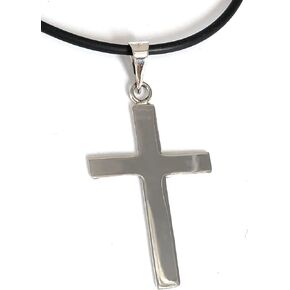 Los Tesoros de Claudia, Cross Necklace for women and men, 925 sterling silver cross pendant, Thick cross design, rubber necklace with silver terminals 17.7 inch. in Saudi Arabia