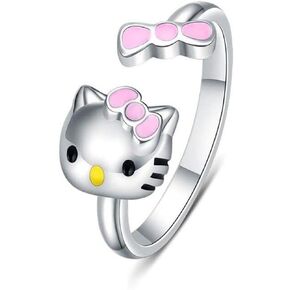 LINOXE Adorable Pink Silver Dreamboat Cute Cat Adjustable Rings For Women 925 Sterling Silver Lovely Animals Open Ring Jewelry in Saudi Arabia
