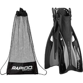 زعانف غطس بكعب مفتوح وقابل للتعديل من Rapido Boutique Collection مع حقيبة حمل معدات الغطس، زعانف سباحة سهلة التعبئة والسفر للرجال والنساء