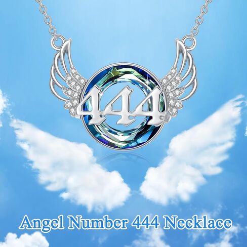 YOSOPRETTY Angel Number 444 قلادة 925 فضة أجنحة الملاك كريستال قلادة أرقام الملاك الأعداد مجوهرات هدايا للنساء الفتيات in Kuwait