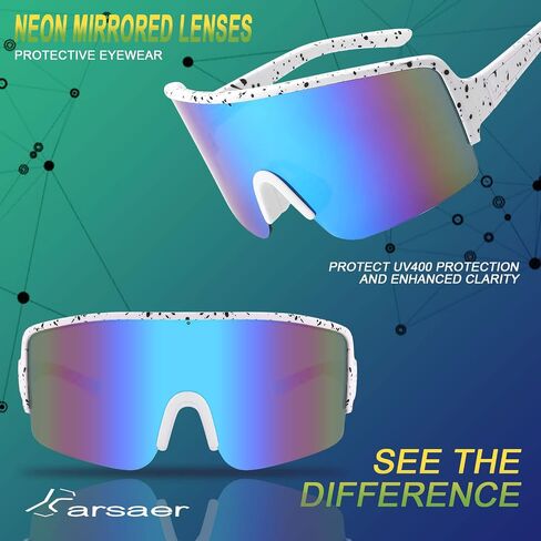 نظارات شمسية من Karsaer Vision Neon Visor Shield ملفوفة حول الرجال والنساء ظلال عاكسة كبيرة الحجم 80s 90s in Kuwait