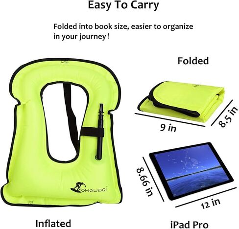 OMOUBOI Inflatable Snorkel Vest Kayak Swim Vest for Adults Snorkel Vests Inflatable Buoyancy Jacket Portable Diving Jackets Swimming Vests for Snorkeling Water Sports Beginner Adults-Only (96-220 lbs) in Kuwait