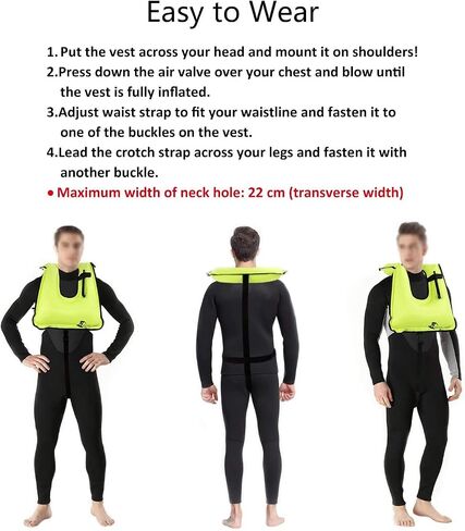 OMOUBOI Inflatable Snorkel Vest Kayak Swim Vest for Adults Snorkel Vests Inflatable Buoyancy Jacket Portable Diving Jackets Swimming Vests for Snorkeling Water Sports Beginner Adults-Only (96-220 lbs) in Kuwait