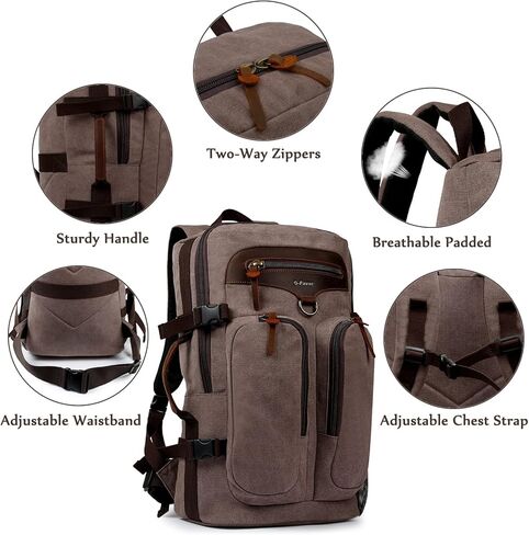 G-FAVOR 40L حقيبة سفر ، حقيبة ظهر قماشية كلاسيكية قابلة للتحويل من القماش الخشن حقيبة حمل على حقيبة ظهر مناسبة لـ 17.3 بوصة حقيبة كمبيوتر محمول in Kuwait