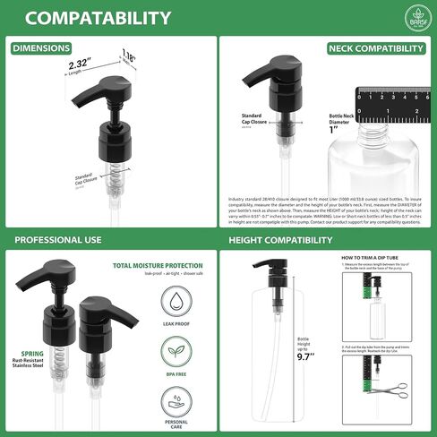 Pumps for Shampoo/Conditioner Bottles |1 Liter, 33.8 oz.| Leak-Proof | Fits1-Inch Bottle Neck | Pack of 2 Black in Saudi Arabia
