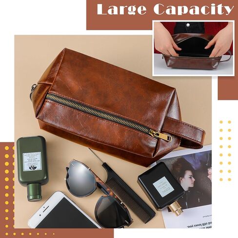 Hillban 10 Pcs Leather Toiletry Bag for Men Big Travel Make up Cosmetic Bag Vintage Men Large Toiletry Bag for Groomsmen Gift Shaving Grooming Travel Anniversary Wedding Boyfriend Father (Colored) in Saudi Arabia