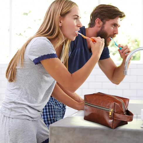 Hillban 10 Pcs Leather Toiletry Bag for Men Big Travel Make up Cosmetic Bag Vintage Men Large Toiletry Bag for Groomsmen Gift Shaving Grooming Travel Anniversary Wedding Boyfriend Father (Colored) in Saudi Arabia