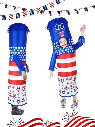 أزياء راقصة قابلة للنفخ من Libima USA للأطفال زي راقصة أنبوبية بعلم أمريكي مع منفاخ in Kuwait