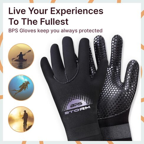BPS Water Gloves, 3mm & 5mm Neoprene Five Finger Wetsuit Gloves for Diving, Snorkeling, Kayaking, Surfing, Winter, Canoeing, Kayaking and Other Water Sports in Saudi Arabia
