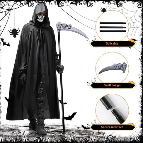 زي UYOF Grim Reaper للأولاد البالغين، زي عباءة منجل أسود، زي الشيطان للرجال بقلنسوة لحفلات الهالوين... in Kuwait