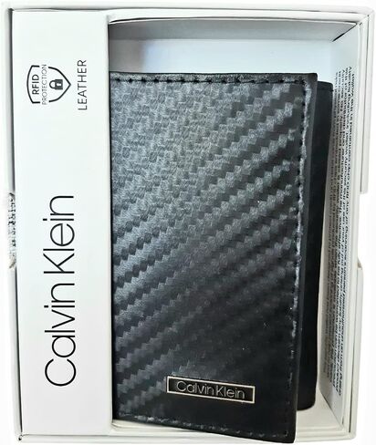 Calvin Klein Men's Compact Genuine Leather Wallet with RFID Protection, Black, Compact, Classic in Saudi Arabia