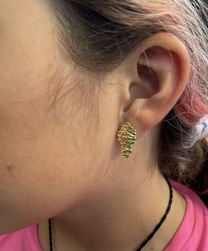 Unisex Rough Textured Cookie Nugget Stud Earing In Gold Plated in Kuwait