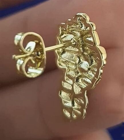 Unisex Rough Textured Cookie Nugget Stud Earing In Gold Plated in Kuwait