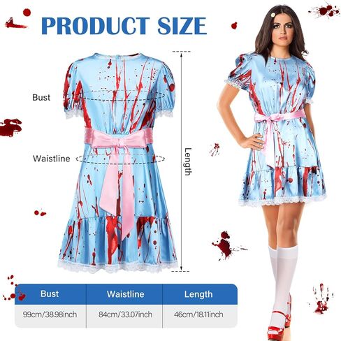 Xtinmee 8 قطع أزياء الهالوين التوائم الملطخة بالدماء مع أغطية رأس بشريط وردي وجوارب عالية للركبة وأشرطة حفلات الهالوين التنكرية للنساء والفتيات والحفلات التنكرية in Kuwait