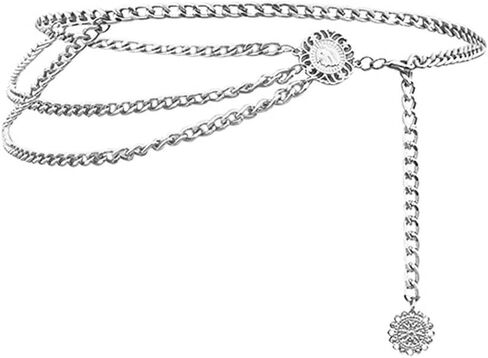 جوركسي سبيكة خصر سلسلة متعددة الطبقات جسم سلسلة ذهبية الخصر حزام قلادة سلسلة بطن للنساء قابل للتعديل صدرية للجينز فساتين - فضي نمط 1 in Kuwait