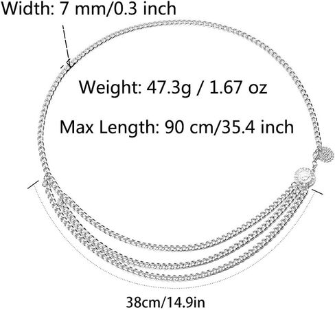 جوركسي سبيكة خصر سلسلة متعددة الطبقات جسم سلسلة ذهبية الخصر حزام قلادة سلسلة بطن للنساء قابل للتعديل صدرية للجينز فساتين - فضي نمط 1 in Kuwait