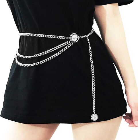 جوركسي سبيكة خصر سلسلة متعددة الطبقات جسم سلسلة ذهبية الخصر حزام قلادة سلسلة بطن للنساء قابل للتعديل صدرية للجينز فساتين - فضي نمط 1 in Kuwait