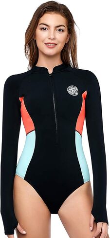AXESEA Women's Wetsuit One Piece Shorty Wetsuit Eco Friendly Thermal Long Sleeve Front Zipper Diving Suit in Kuwait