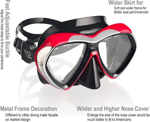 Adult Scuba Diving Mask, Anti-Fog Snorkel Goggles Tempered Glass Swim Mask Goggles with Nose Cover Professional Snorkeling Gear for Diving Snorkeling in Kuwait