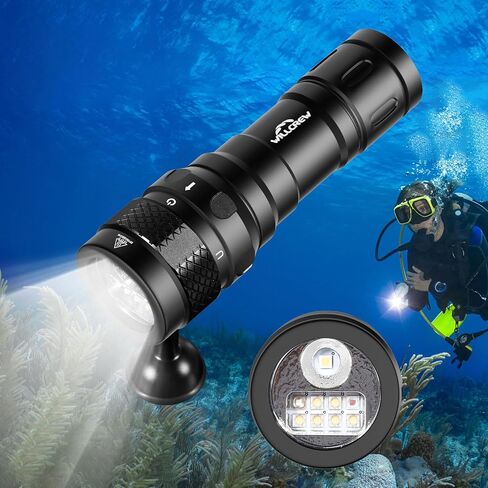 Willcrew DF60 6000 Lumen Dive Lights Professional Scuba Diving Underwater Flashlight، 150M IPX-8 مقاوم للماء غوص الشعلة مصباح يدوي غاطس مع شاحن in Kuwait