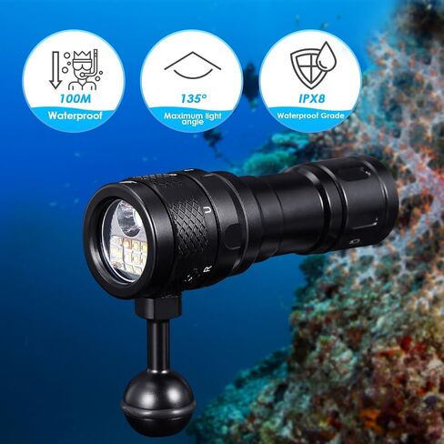 Willcrew DF60 6000 Lumen Dive Lights Professional Scuba Diving Underwater Flashlight، 150M IPX-8 مقاوم للماء غوص الشعلة مصباح يدوي غاطس مع شاحن in Kuwait