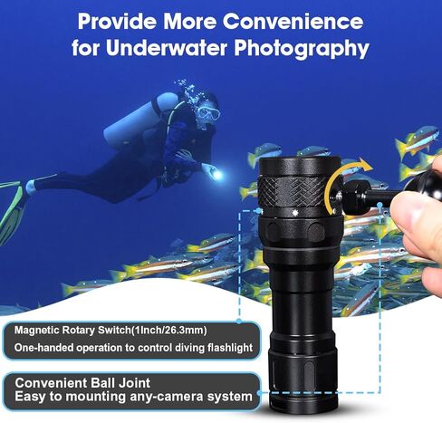 Willcrew DF60 6000 Lumen Dive Lights Professional Scuba Diving Underwater Flashlight، 150M IPX-8 مقاوم للماء غوص الشعلة مصباح يدوي غاطس مع شاحن in Kuwait