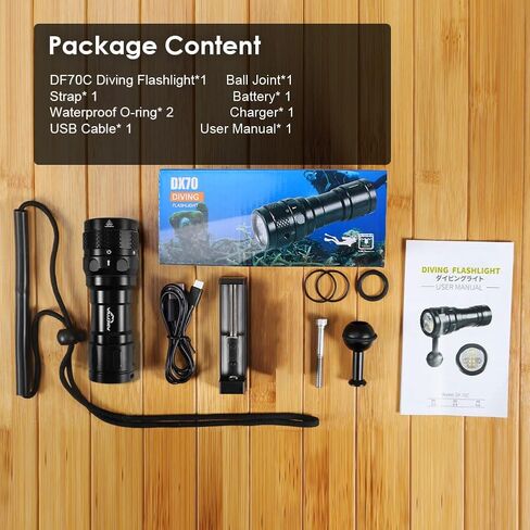 Willcrew DF60 6000 Lumen Dive Lights Professional Scuba Diving Underwater Flashlight، 150M IPX-8 مقاوم للماء غوص الشعلة مصباح يدوي غاطس مع شاحن in Kuwait