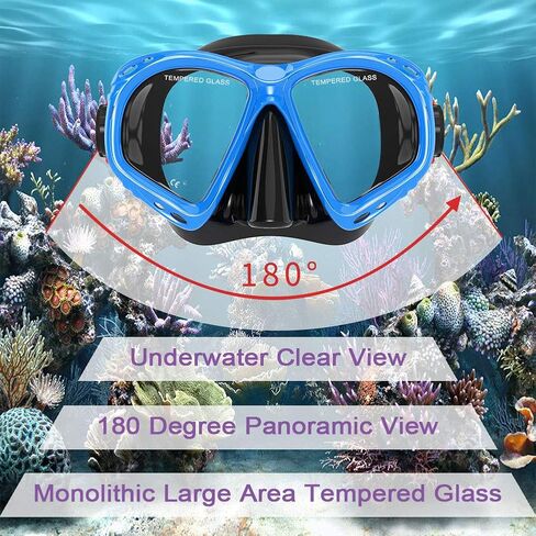 WACOOL مجموعة أدوات احترافية للمراهقين البالغين والغطس والغوص والغطس من الزجاج المطلي المضاد للضباب مع صمام تطهير قطعة الفم من السيليكون ومضاد للرذاذ in Kuwait