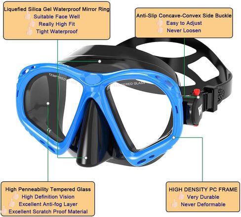 WACOOL مجموعة أدوات احترافية للمراهقين البالغين والغطس والغوص والغطس من الزجاج المطلي المضاد للضباب مع صمام تطهير قطعة الفم من السيليكون ومضاد للرذاذ in Kuwait