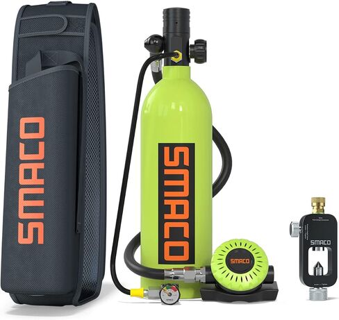 SMACO Mini Scuba Tank 1L Scuba Cylinder توفر التنفس تحت الماء لمدة 15-20 دقيقة (لا يزيد عن 33 قدمًا) طقم خزان سكوبا صغير للغوص في المياه الضحلة / العمل تحت الماء / كأسطوانة احتياطية in Kuwait
