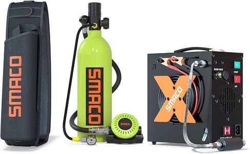 SMACO Mini Scuba Tank 1L Scuba Cylinder توفر التنفس تحت الماء لمدة 15-20 دقيقة (لا يزيد عن 33 قدمًا) طقم خزان سكوبا صغير للغوص في المياه الضحلة / العمل تحت الماء / كأسطوانة احتياطية in Kuwait