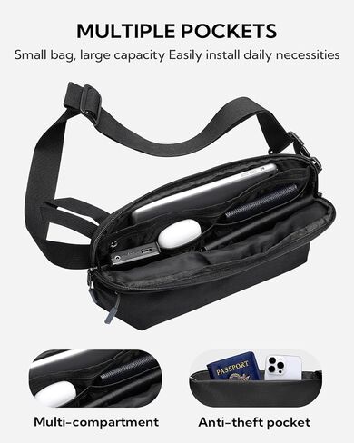 حقيبة ظهر خفيفة الوزن على شكل الجسم من WaterFLY Sling Crossbody Crossbody ذات كتف صغير نحيف حقيبة ظهر خفيفة الوزن من الأمام للرجال والنساء ... ، أسود ، موضة, أسود in Kuwait