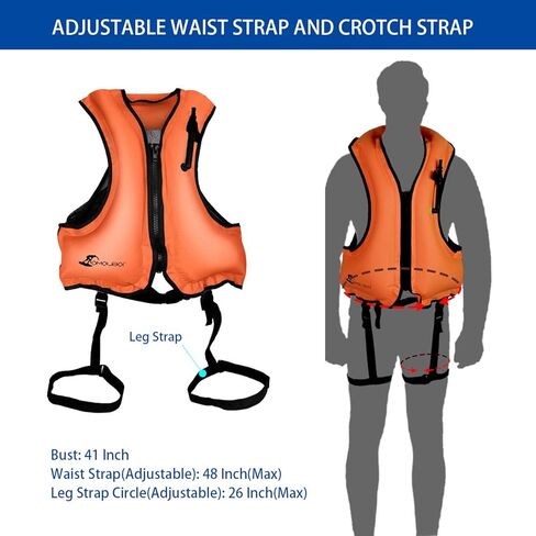 OMOUBOI Floatage Jackets Inflatable Snorkel Vest Adult Swimming Jacket for Diving Surfing Swimming Outdoor Water Sports Suitable for 90-220lbs in Kuwait