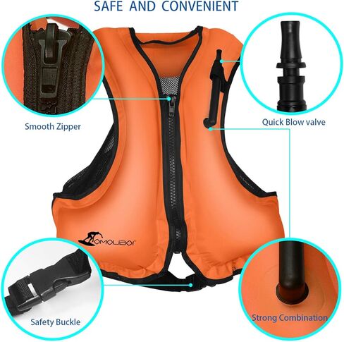 OMOUBOI Floatage Jackets Inflatable Snorkel Vest Adult Swimming Jacket for Diving Surfing Swimming Outdoor Water Sports Suitable for 90-220lbs in Kuwait