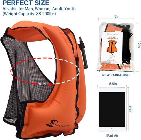 OMOUBOI Floatage Jackets Inflatable Snorkel Vest Adult Swimming Jacket for Diving Surfing Swimming Outdoor Water Sports Suitable for 90-220lbs in Kuwait