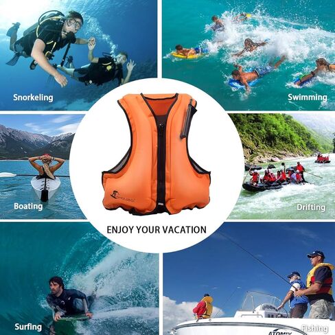 OMOUBOI Floatage Jackets Inflatable Snorkel Vest Adult Swimming Jacket for Diving Surfing Swimming Outdoor Water Sports Suitable for 90-220lbs in Kuwait