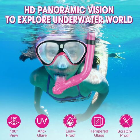 مجموعة قناع الغطس للأطفال من Qoqooice، قناع الغطس البانورامي + أنبوب التنفس العلوي الجاف + زعانف سباحة قابلة للتعديل + حقيبة معدات الغطس، مناسبة للأعمار من 5 إلى 12 عامًا in Kuwait