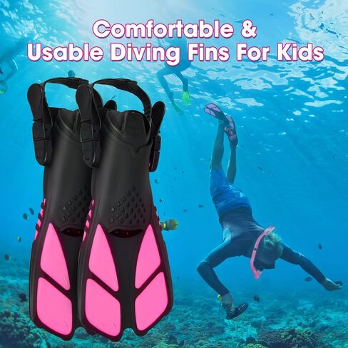 مجموعة قناع الغطس للأطفال من Qoqooice، قناع الغطس البانورامي + أنبوب التنفس العلوي الجاف + زعانف سباحة قابلة للتعديل + حقيبة معدات الغطس، مناسبة للأعمار من 5 إلى 12 عامًا in Kuwait