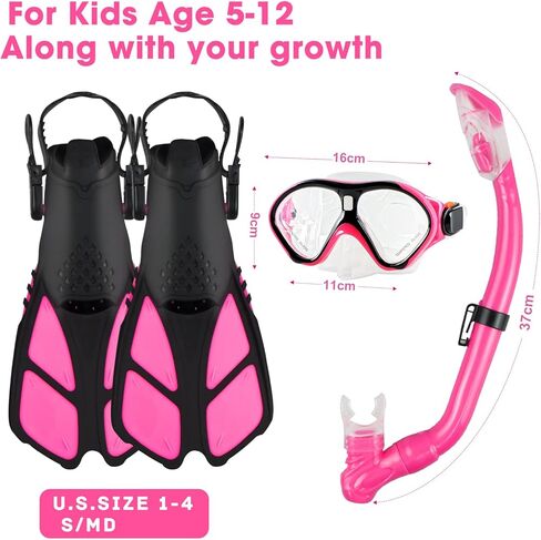مجموعة قناع الغطس للأطفال من Qoqooice، قناع الغطس البانورامي + أنبوب التنفس العلوي الجاف + زعانف سباحة قابلة للتعديل + حقيبة معدات الغطس، مناسبة للأعمار من 5 إلى 12 عامًا in Kuwait