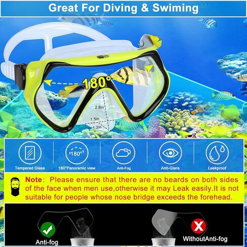 قناع السباحة، قناع الغطس Gimilife، نظارات مضادة للضباب مع غطاء للأنف، تنورة من السيليكون، زجاج مقسى مع غطاء حزام قناع النيوبرين وسدادات أذن للسباحة للبالغين للسباحة والغوص والغطس in Kuwait