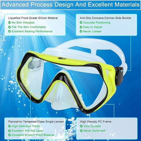 قناع السباحة، قناع الغطس Gimilife، نظارات مضادة للضباب مع غطاء للأنف، تنورة من السيليكون، زجاج مقسى مع غطاء حزام قناع النيوبرين وسدادات أذن للسباحة للبالغين للسباحة والغوص والغطس in Kuwait
