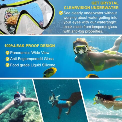 قناع السباحة، قناع الغطس Gimilife، نظارات مضادة للضباب مع غطاء للأنف، تنورة من السيليكون، زجاج مقسى مع غطاء حزام قناع النيوبرين وسدادات أذن للسباحة للبالغين للسباحة والغوص والغطس in Kuwait