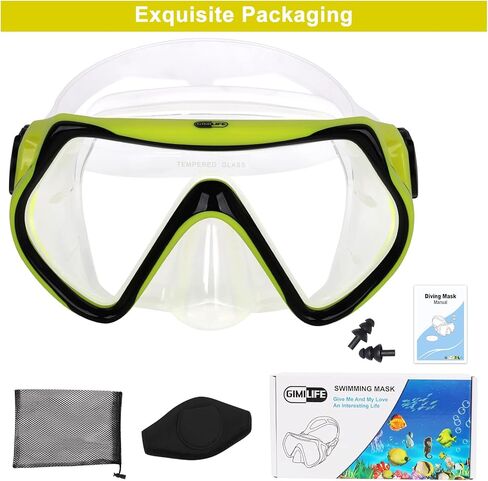 قناع السباحة، قناع الغطس Gimilife، نظارات مضادة للضباب مع غطاء للأنف، تنورة من السيليكون، زجاج مقسى مع غطاء حزام قناع النيوبرين وسدادات أذن للسباحة للبالغين للسباحة والغوص والغطس in Kuwait