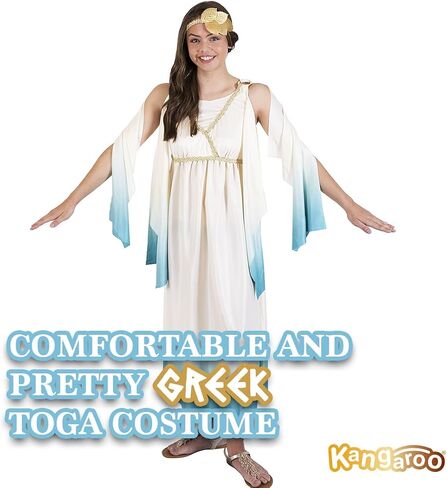Kangaroo Greek Goddess Dress with Gold Leaf Headpiece I Perfect for Greece Dress Up Halloween Fairy Cosplay Athena Costume in Saudi Arabia