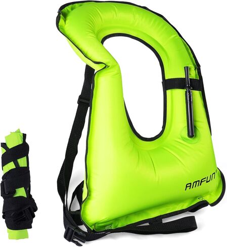Snorkel Vest, Inflatable Swimming Vest for Adults, Adjustable Snorkeling Vest Swimming Jacket for Outdoor Kayaking Buoyancy Diving Surfing Water Sports Safety (Green) in Saudi Arabia