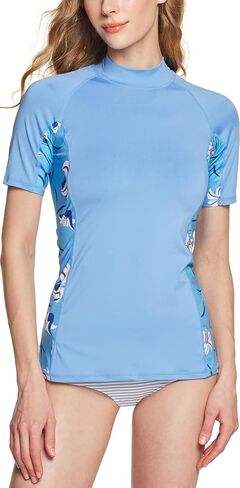 تي شيرت TSLA للسيدات بعامل حماية من الطفح الجلدي 50+ بأكمام قصيرة، قمصان سباحة لركوب الأمواج من الأشعة فوق البنفسجية/عامل حماية من الشمس، قميص سباحة للشاطئ المائي in Kuwait